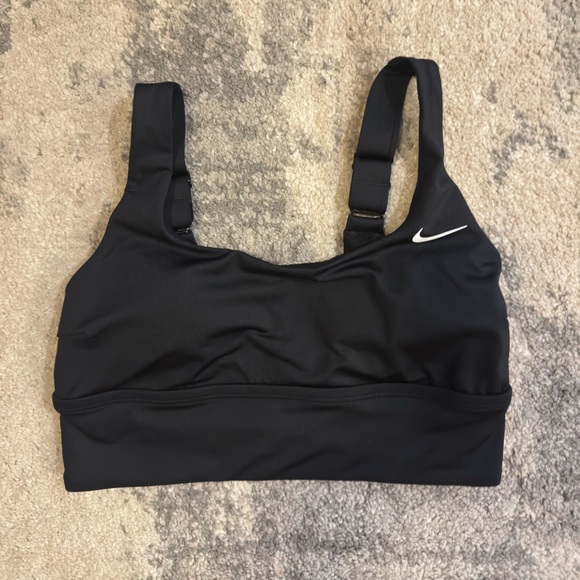 Nike Women's Black Sports Bra with White Swoosh - Picture 1 of 6